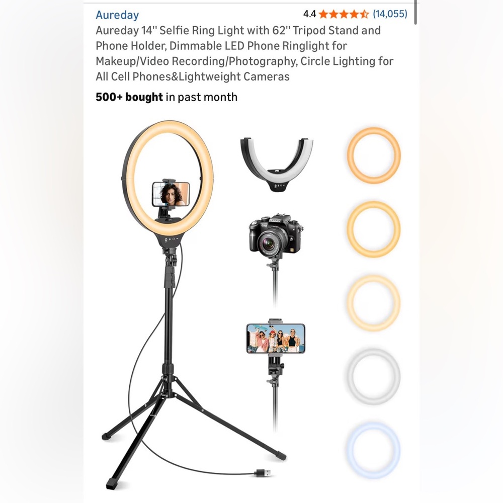 Adjustable LED Ring Light with Phone & Camera Mount
